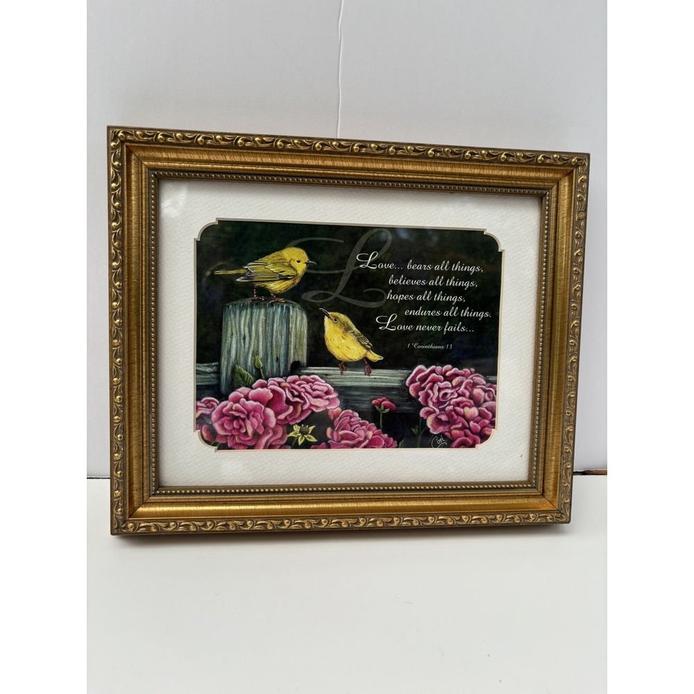 Framed Wall Picture Home & Garden Party I Corinthians 1:3 Love Never Fails